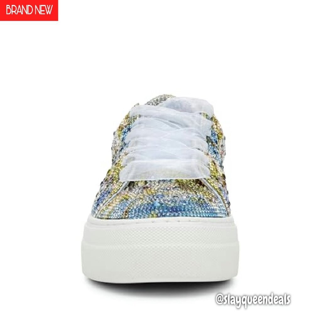 Rhinestone Platform Sneakers, 1" Heel, Lace-Up Fashion Shoes - Picture 3 of 8